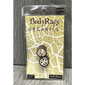 BodyRage Organics Sono Wood Tree Of Life Ear Plugs 1/2" Gauge Pair New